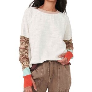 FREE PEOPLE NWT Jordan Mix Knit Tee in Fun Time Combo Color Block Boho SZ: L